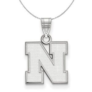 Sterling Silver U of Nebraska Small Initial N Necklace - 24 Inch